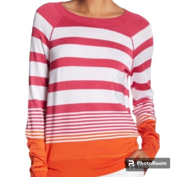 Tommy Bahama Pink, White and Orange Striped ColorBlock Sweater Size Medium - Picture 1 of 8